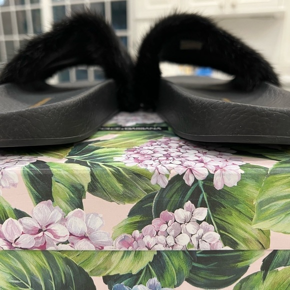 DOLCE & GABBANA Black REAL MINK FUR & RUBBER SLIDES CIABATTA SAINT BARTH sz 38 - Picture 6 of 10
